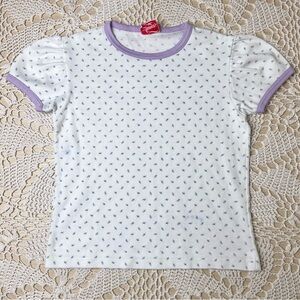 Vintage 1980s Names Girls 6 Purple Rosebud Dainty Ringer Layering Tee Shirt